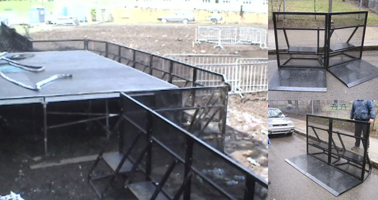 Barricade en angle et sections de baricades montées